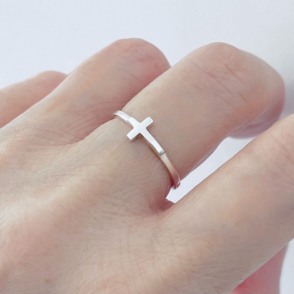Sterling Silver High Polish Sideway Cross Ring, Dainty Rings, Religious Jewelry